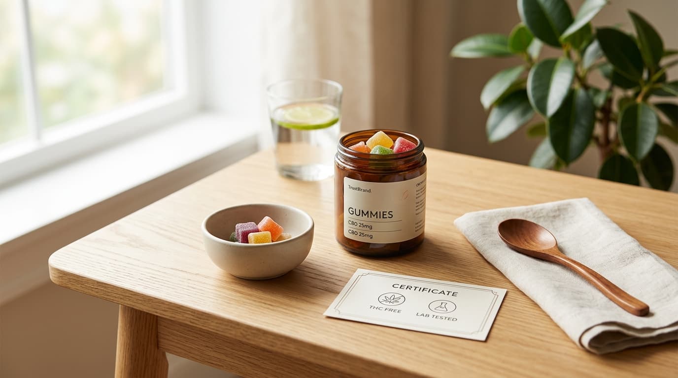 Binoid CBD Gummies 25mg packaging and product-style review illustration for TrustBrand