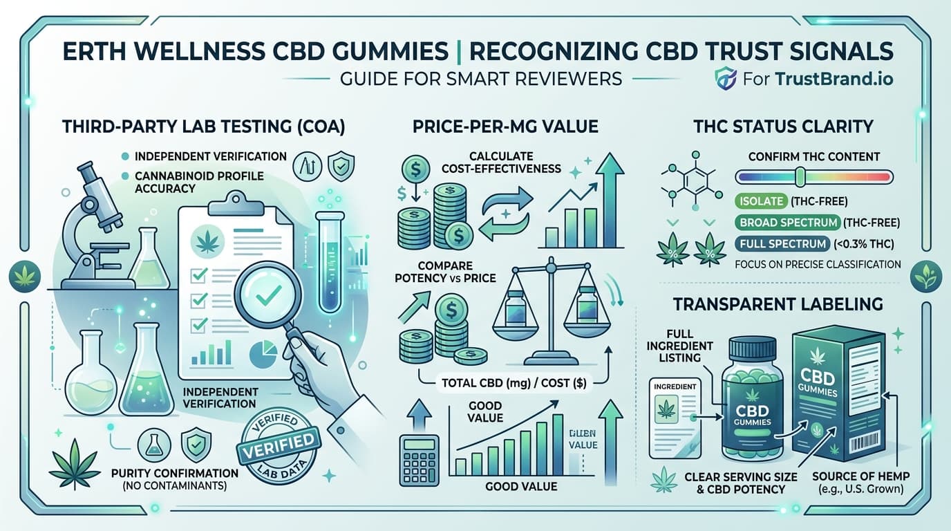 Erth Wellness CBD Gummies lab testing and value infographic for TrustBrand