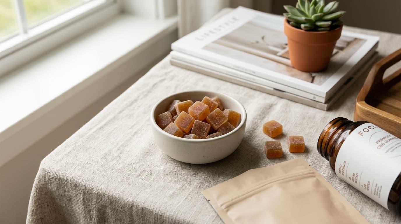 FOCL Premium CBD Gummies packaging and product-style review illustration for TrustBrand