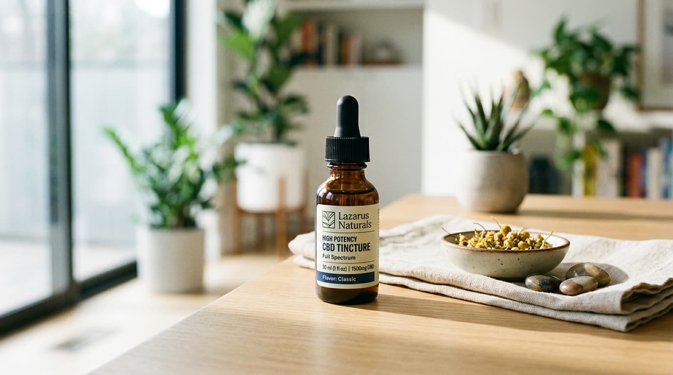 Lazarus Naturals High Potency CBD Tincture packaging and product-style review illustration for TrustBrand