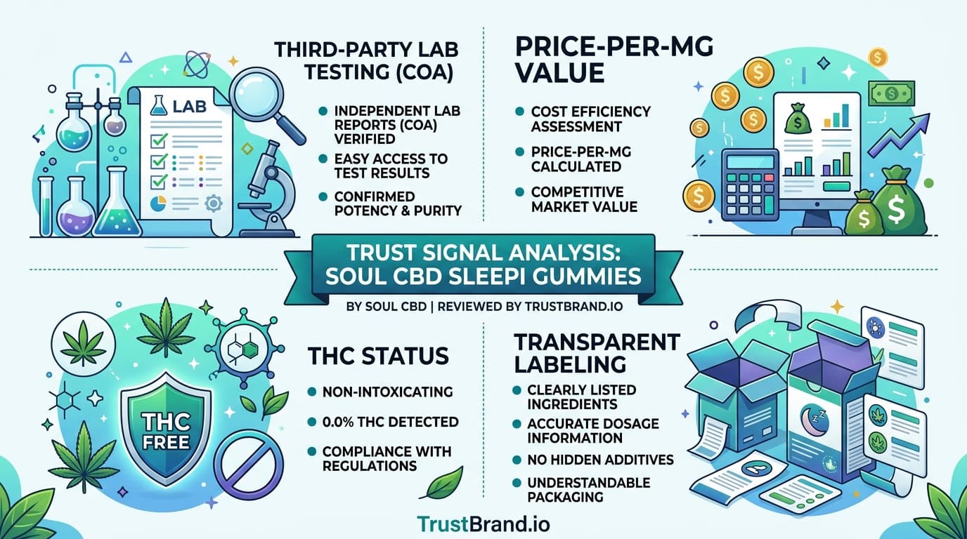 Soul CBD Sleepi Gummies lab testing and value infographic for TrustBrand
