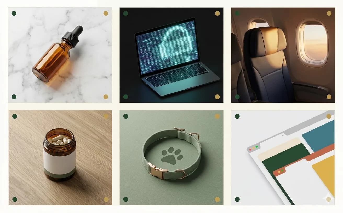 Multi-category editorial collage representing product rankings across TrustBrand verticals