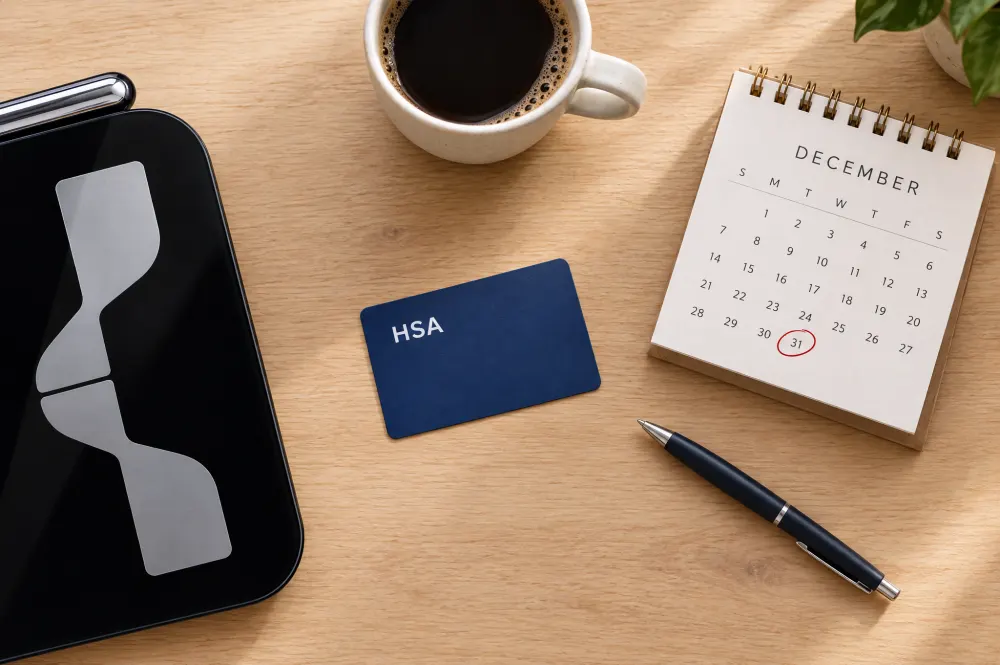Hume Pod next to an HSA card and a December calendar